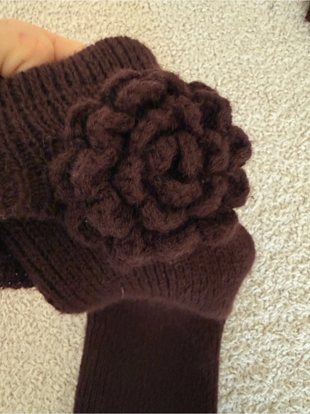 Cozy Chocolate Brown Floral Boot Cuffs 🤎🧶